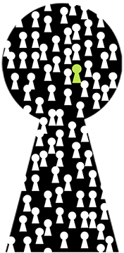 Keyhole logo with with multiple keys inside and one which stands out amongst the rest.